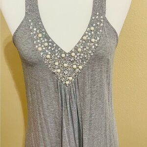 White House Black Market Gray Embellished Tank Top